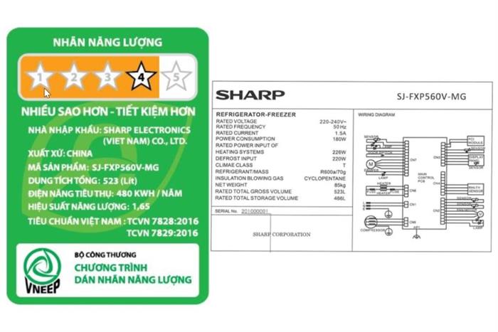 Tủ lạnh 4 cửa Sharp Inverter 466 lít SJ-FXP560V-MG