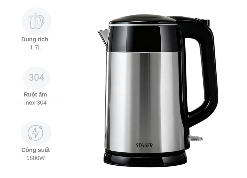 Ấm siêu tốc Steiger STG-9357/BS 1.7L