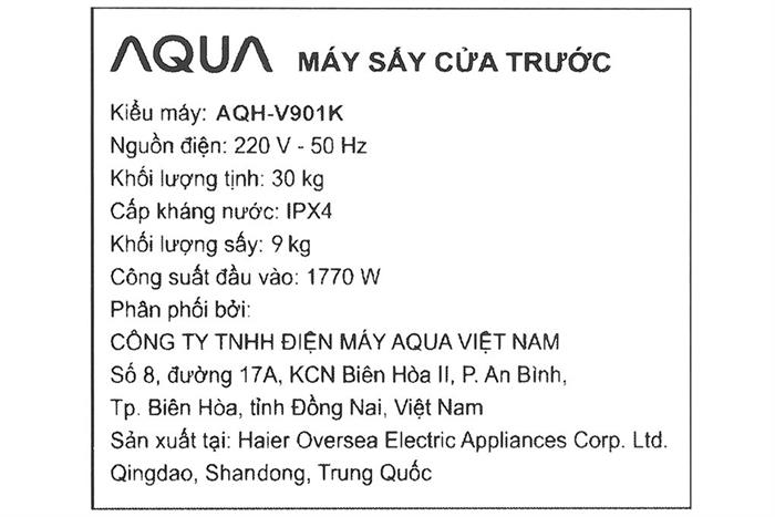 Máy sấy thông hơi Aqua 9 kg AQH-V901K PS