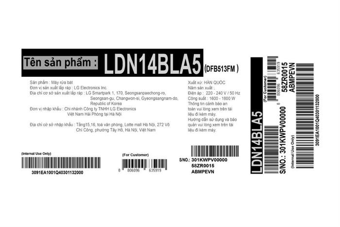 Máy rửa chén độc lập LG LDN14BLA5