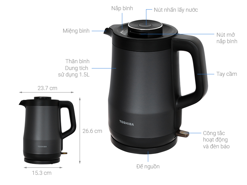 Bình đun siêu tốc Toshiba 1.5 lít KT-15DRTVN(H)