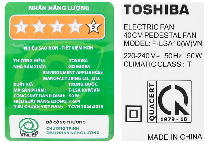 Quạt đứng Toshiba 5 cánh F-LSA10(W)VN 50W
