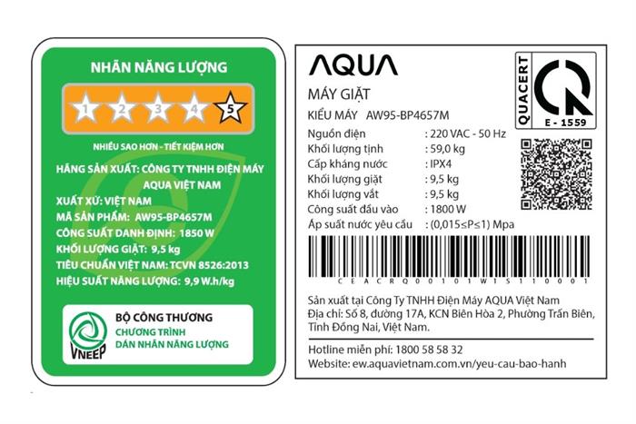 Máy giặt cửa trước Aqua Inverter lồng ngang AW95-BP4657M(B) 9.5 kg