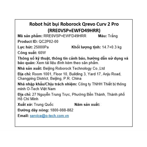 Robot hút bụi lau nhà Roborock 25000 Pa Qrevo Curv 2 Pro 6400 mAh - Pin Lithium-ion