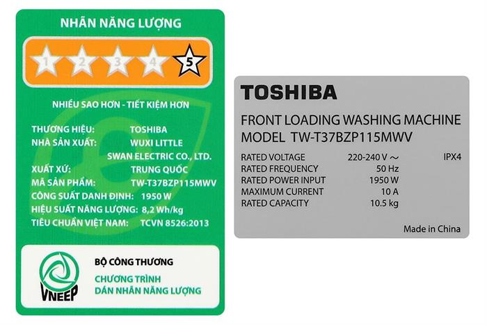 Máy giặt Toshiba cửa trước Inverter lồng ngang 10.5 kg TW-T37BZP115MWV(WT)