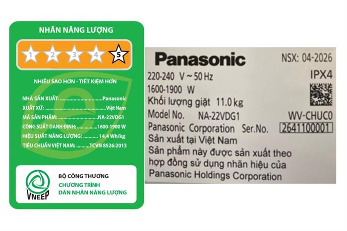 Máy giặt lồng ngang Panasonic Inverter cửa trước 11 kg NA-22VDG1BVT