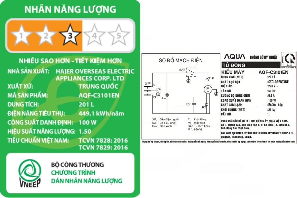 Tủ đông Aqua 1 ngăn 201 lít AQF-C3101EN