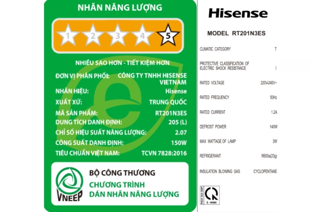 Tủ lạnh 2 cánh Hisense Inverter 205 lít RT201N3ES