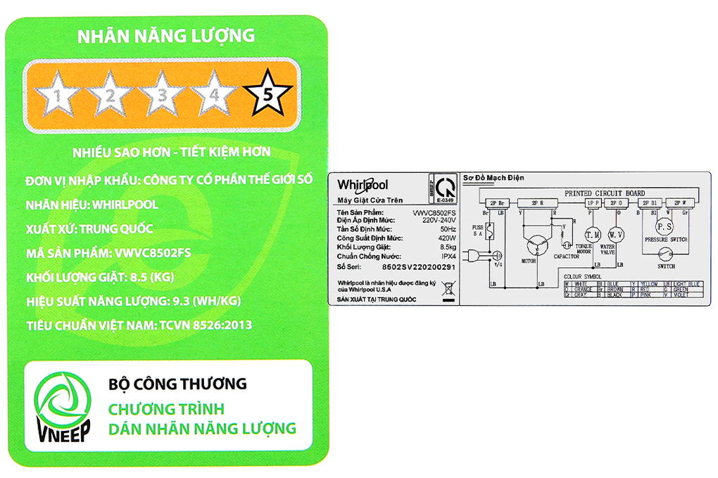 Máy giặt cửa trên Whirlpool lồng đứng 8.5 Kg VWVC8502FS