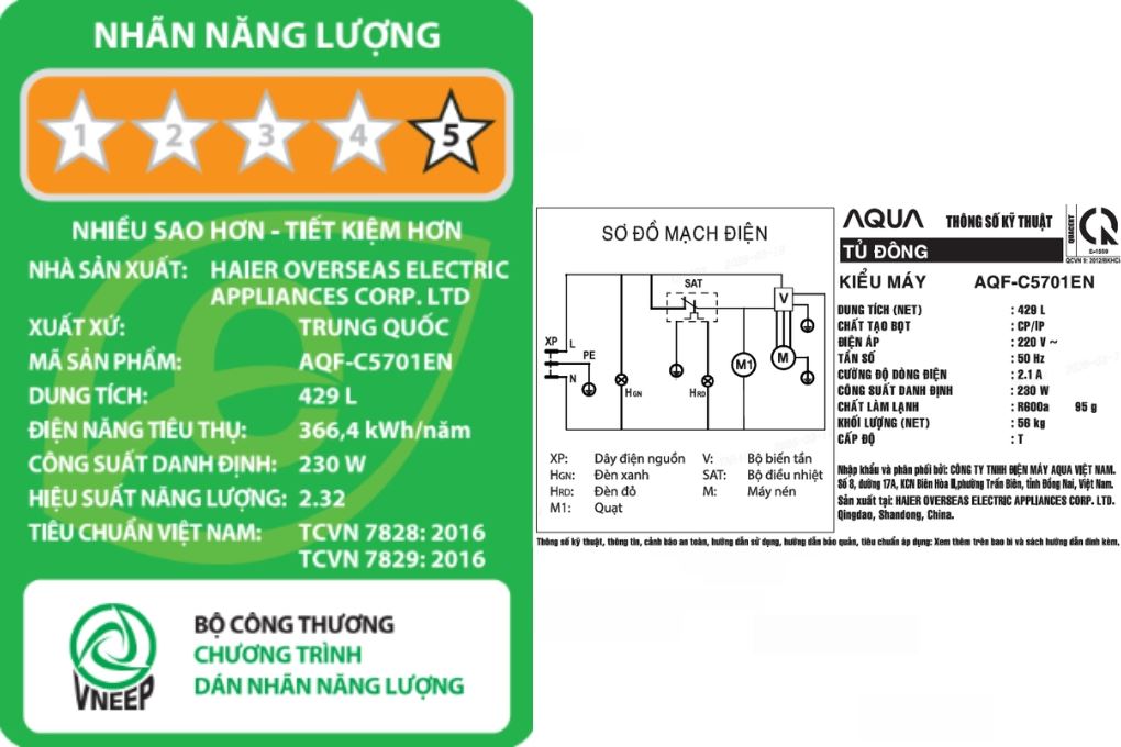 Tủ đông Aqua Inverter 429 lít 1 ngăn AQF-C5701EN