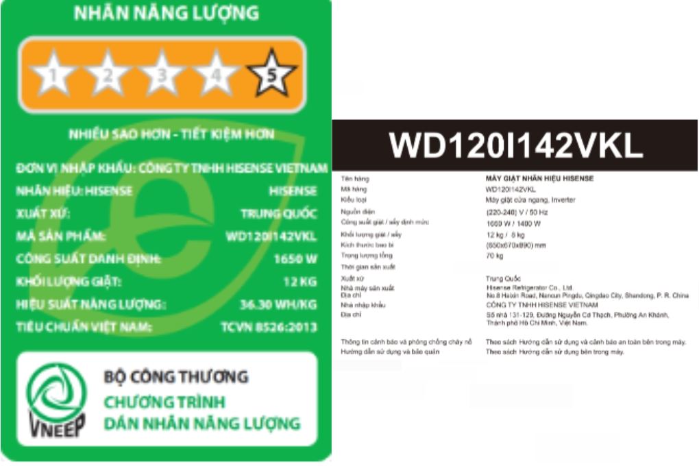 Máy giặt lồng ngang 12kg sấy 8kg cửa trước Hisense Inverter WD120I142VKL